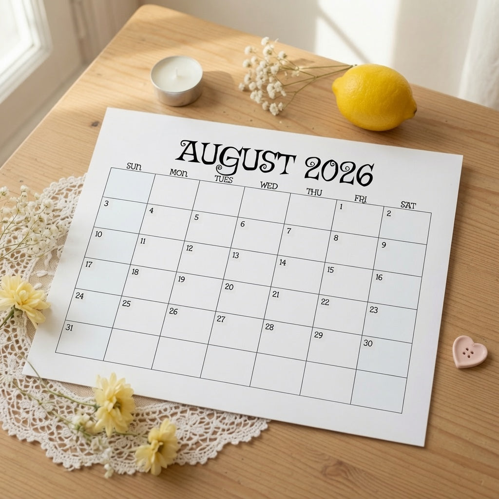 August 2026 Calendar (Printable PDF & PNG)