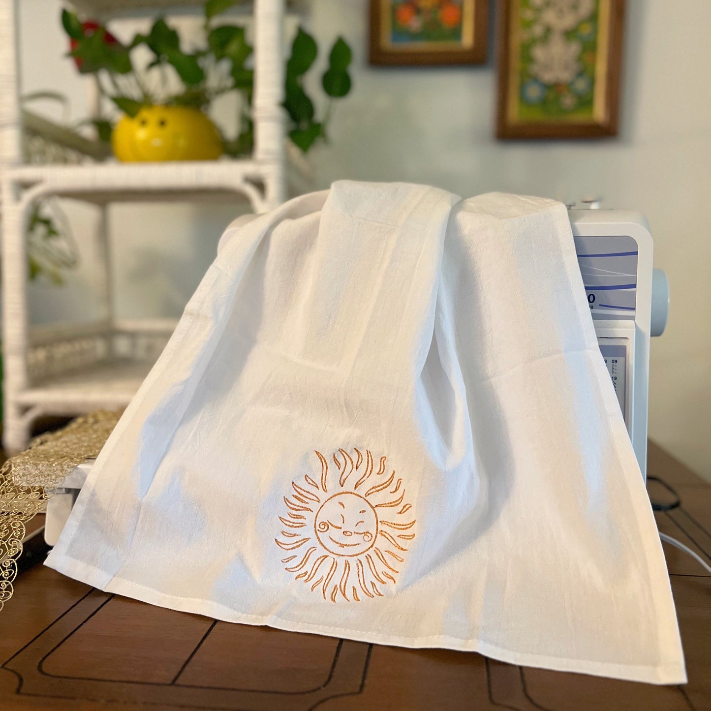 Celestial Embroidered Flour Sack Towels – Sun & Moon Set