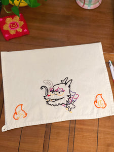 Jester Dragon Hand Embroidered 100% Cotton Natural Dish Towel