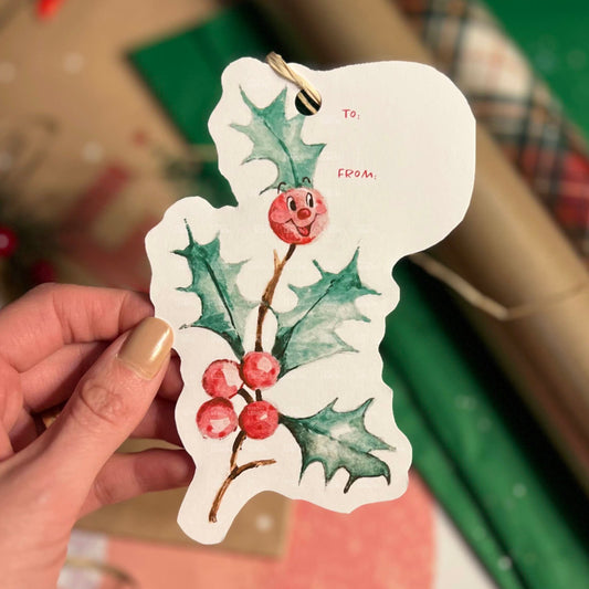 Printable Anthropomorphic Holly Gift Tags and Paper Decoration (PDF & JPG)