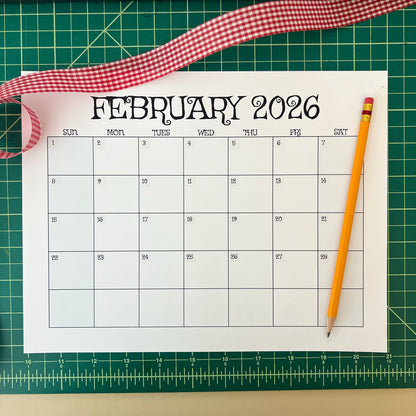 February 2026 Calendar (Printable PDF & PNG)