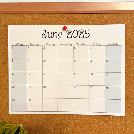 Printable June 2025 Single Month Calendar (PDF & PNG)