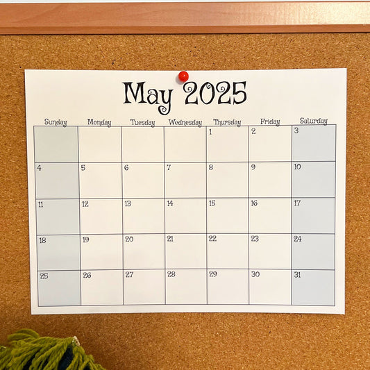 Printable May 2025 Single Month Calendar (PDF & PNG)