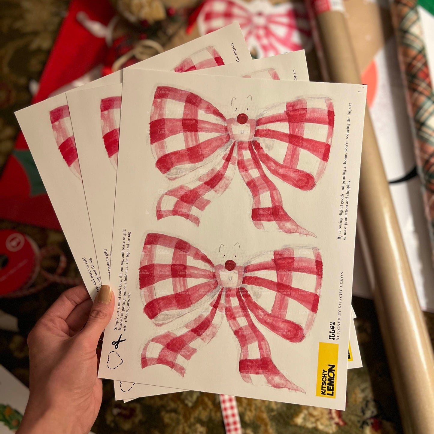 Printable Gingham Bow Gift Tags and Paper Decoration (PDF & JPG)