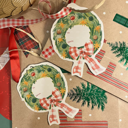 Printable Wreath with Gingham Bow Gift Tags (PDF & PNG)