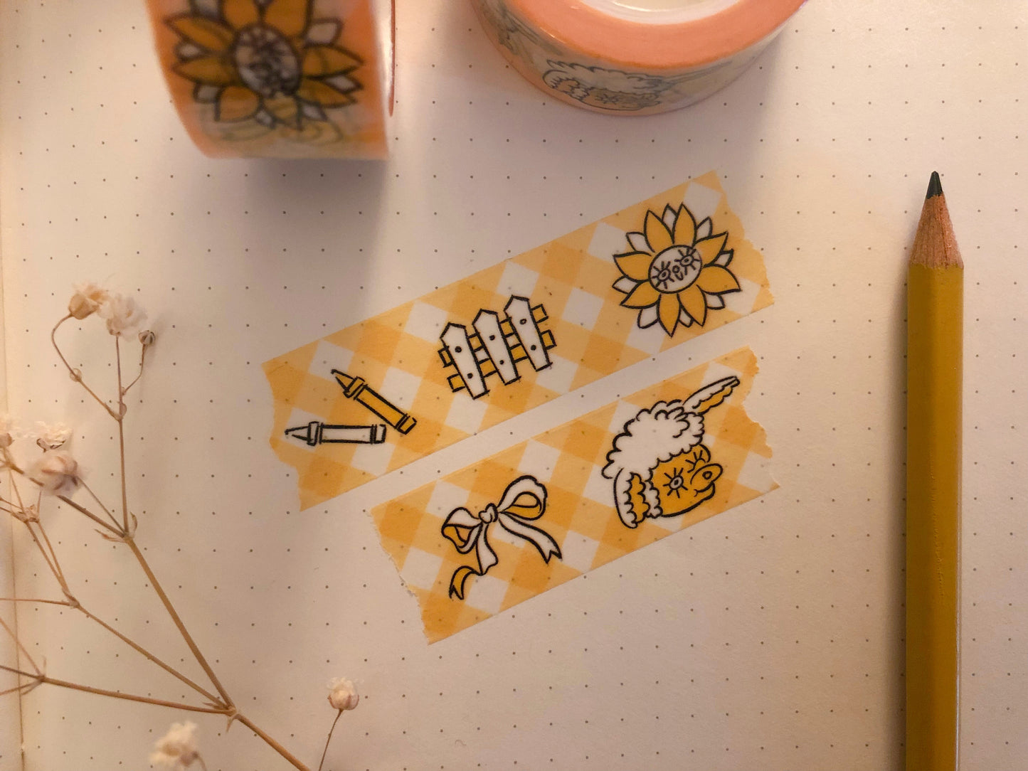 Cute Doodles Yellow Gingham Washi Tape