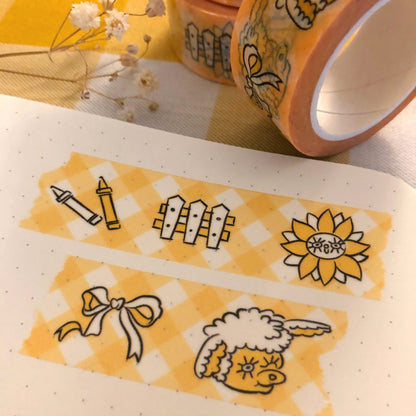 Cute Doodles Yellow Gingham Washi Tape