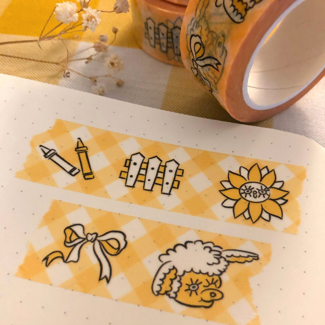Cute Doodles Washi Tape (Yellow Gingham)