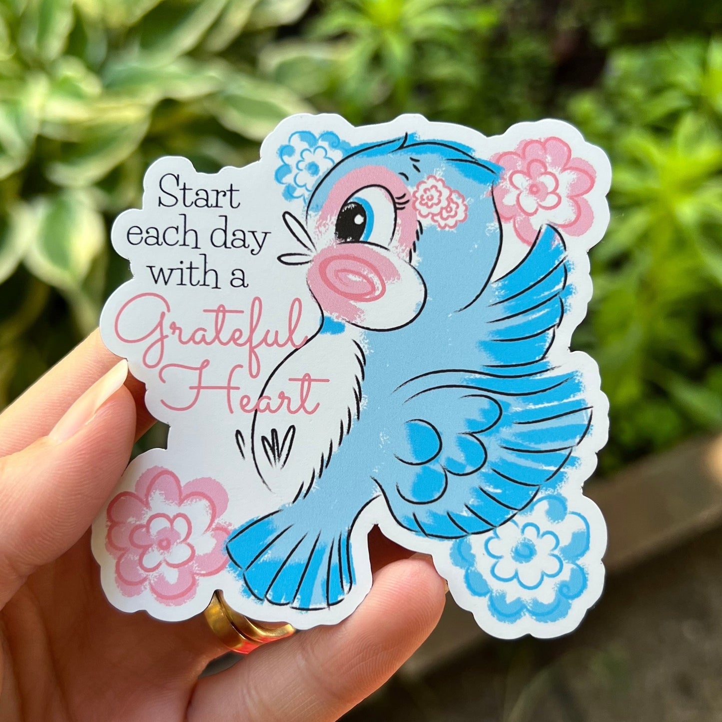 Vintage Inspired Grateful Heart Blue Bird Magnet