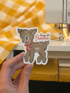 Sassy But Precious Kitsch Deer with Bow Vinyl Matte Sticker